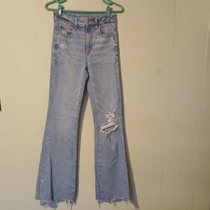 American Eagle Outfitters Distressed Light Blue Wide Leg Jeans Size 4